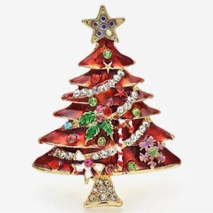 RED ENAMEL CHRISTMAS TREE BROOCH